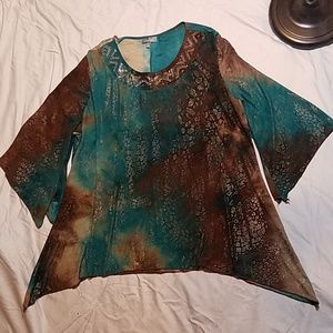 Essentials 3X Tunic green and brown gold bib boho